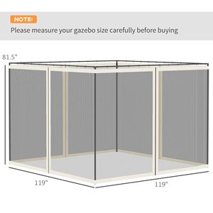 <b>Replacement</b> White Mesh Sidewall Netting with <b>Zippers</b> Tent Accessories for 10FT X 10FT Gazebos and Canopy Tents Sidewall Only - Product Image 3