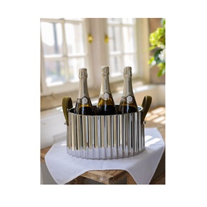 Enfriador de champán metálico acanalado - Capacidad para tres botellas - Cubo de hielo de diseño con asas de tela premium - Product Image 3