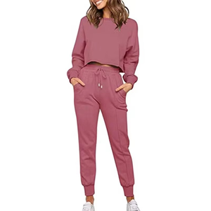 Conjunto Deportivo de 2 Piezas en Algodón, Sudadera Informal de Color Sólido, Pantalones Deportivos con Cordón y Bolsillos Laterales - Product Image 3