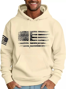 Sweat-shirt à capuche vert pour homme, imprimé drapeau américain, pull décontracté en coton French Terry, coupe classique, pour l'automne - Product Image 5
