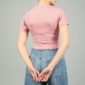 เสื้อครอปฟิตเนสผู้หญิงระบายอากาศได้ดีเสื้อออกกำลังกายคอกลมแขนสั้นเข้ารูปสไตล์น่ารัก - Product Image 3