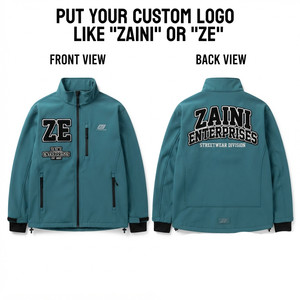 เสื้อแจ็คเก็ตซอฟต์เชลล์พรีเมียม 300 GSM สีเขียวอมฟ้า คอตั้ง ซิปเต็มตัว ปักโลโก้แบบเชนิลล์ กันลม - Product Image 1