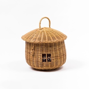 Hand woven rattan <b>basket</b> set mushroom-shaped container with openable lid <b>small</b> kids toy bag - Product Image 4