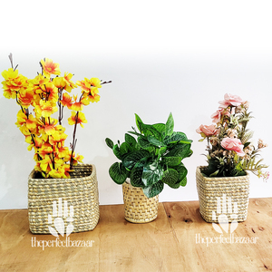 กระถางหญ้า moonj สำหรับปลูกต้นไม้หญ้าสานมือสีสันสดใสแกะสลักด้วยมือ - Product Image 3