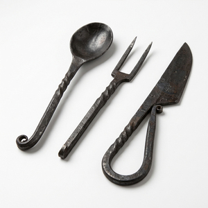 Ensemble de couverts médiévaux traditionnels : collection de fourchettes, cuillères et couteaux pour repas rustiques, événements spéciaux et fournitures hôtelières - Product Image 3