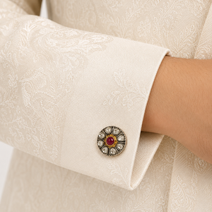 Men's Brass <b>cufflinks</b> With <b>Ruby</b> Center And Diamond Surround Bezel Setting Formal Jewelry - Product Image 3