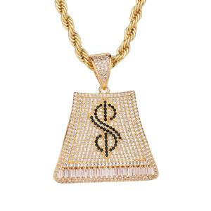 Collier Pendentif Dollar en Cristal Plaqué Or et Argent Personnalisable pour Hommes, Style Hip Hop, Vente en Gros - Product Image 5
