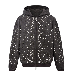 Vente en gros de sweats à capuche en coton 100% personnalisés, ornés de diamants et de perles, à carreaux, pour le printemps, l'automne et l'hiver - Product Image 1