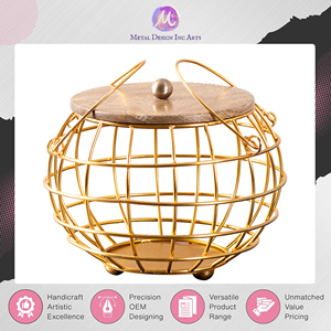 Trusted Dealer Widely Selling Handmade Modern Design Iron Mango Wood Tableware Fruit <b>Basket</b> for Home Decoration at Best Price - Product Image 3