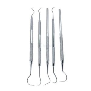 ชุดอุปกรณ์ทำความสะอาดฟัน 5 ชิ้น ทำจากสแตนเลส ประกอบด้วย เครื่องขูดหินปูน กระจกตรวจฟัน เครื่องมือสำรวจช่องปาก สำหรับการดูแลช่องปากทางคลินิก พร้อมโลโก้สั่งทำได้ - Product Image 1