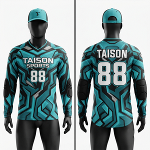 Maillot de paintball pour homme, tissu polyester 220 GSM, respirant, séchage rapide, antibactérien, anti-UV, manches courtes, bleu turquoise, noir uni, personnalisé - Product Image 1