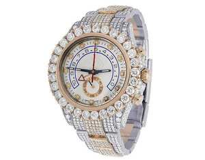 BOJ R.O.L.E.X.046 Montre pour homme en or blanc, entièrement sertie de moissanite, de luxe, à quartz analogique, en acier, 41 mm, 3 ATM, résistante à l'eau, style hip-hop - Product Image 1