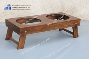 Support d'alimentation pour animaux de compagnie en bois avec bols en acier inoxydable, design rayé, durable pour chiens, fabriqué au Vietnam - Product Image 5
