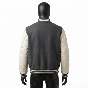 High Street <b>Leather</b> Sleeves Letterman Varsity Breathable Winter <b>Long</b> Sleeves Baseball <b>Jacket</b> for Men - Product Image 3