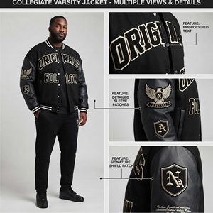 Men Leather Sleeve Patches Embroidery Front Varsity Jacket Men Crew Neck Button <b>Up</b> Varsity Jackets Men's - Product Image 6