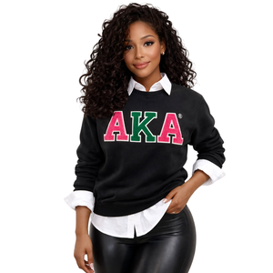 For Green Fleece <b>Winter</b> Casual Sweatshirt <b>Women</b> Greek Letter Embroidered Premium Crew Neck Front Logo <b>Top</b> - Product Image 1