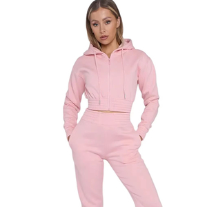 Conjunto Deportivo Negro para Mujer, Sudadera Corta con Capucha y Pantalones Jogger, Ropa Casual de Gimnasio para Invierno, con Talla Personalizada - Product Image 1
