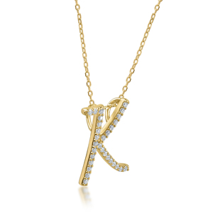 Luxury Yellow Gold Letter K Pendant <b>Necklace</b> With Round Diamond Channel Setting Box Chain Unisex Everyday Wear - Product Image 1