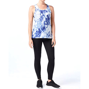 Débardeur bleu tie-dye pour femme, col rond, tricoté, sans manches, décontracté, respirant, 100 % polyester - Product Image 1
