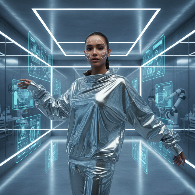 Custom High-Street Liquid Metal Silver Womens Winter Autumn 100% Cotton Heavyweight Oversized Futuristic Techwear Pullover