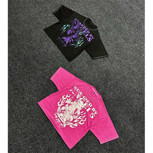 Pink Oversized Men's T-<b>Shirt</b> with Angel <b>Flame</b> Print Short Sleeve O-Neck Casual Terry 100% Cotton Front Logo - Product Image 3