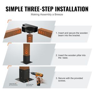 Kit de Soportes de Esquina Reforzados de 4 Vías, Tamaño Interior 4FT X 4FT (3.6x3.6), Base para Postes de Madera DIY para Pérgola, Gazebo, Pabellón, Fácil Instalación - Product Image 6