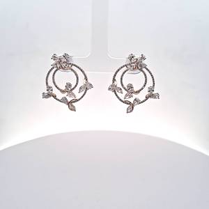 Elegant <b>Gold</b> Floral Diamond <b>Earrings</b> for Women, Luxury Marquise & Pear Cut Lab Grown Diamond <b>Dangle</b> Hoops, Fine Jewelry Gift - Product Image 2