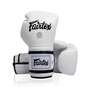Custom Made Fairtex White Leather Boxing Gloves Velcro Closure Adjustable Wrist <b>Strap</b> Made In Thailand For Adults Training - Product Image 1