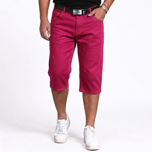 Shorts en jean bleu de haute qualité pour hommes, taille mi-haute, style décontracté, délavé, imprimé, plissé, tendance, pour l'été, style motard - Product Image 4