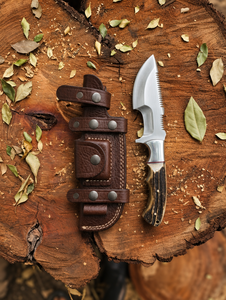 Couteaux de survie faits main pour le camping en plein air, en acier inoxydable avec manche en bois et étui en cuir, lame D2 pour la chasse, qualité DIY - Product Image 1