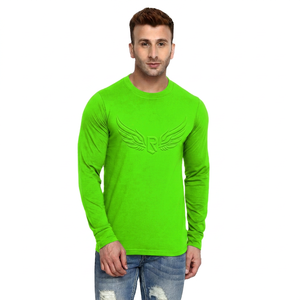 Men's <b>Black</b> <b>Long</b> <b>Sleeve</b> <b>T</b>-<b>Shirt</b> With Embossed Wings Logo O-Neck Casual Fit Knitted Fabric - Product Image 6