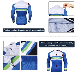 Ensemble maillot et short de cyclisme pour homme, bleu, vert, blanc, manches longues, respirant, en spandex et polyester, tenue de cyclisme d'équipe - Product Image 6