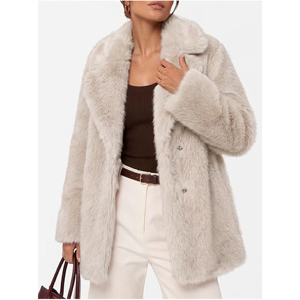Abrigo de invierno de piel sintética ultrasuave para mujer, con solapa ancha, manga larga, grueso y cálido, de forro polar tipo teddy, venta al por mayor - Product Image 4