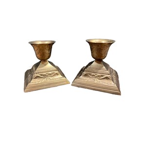 Brass Candle Stand With Embossed Design Pyramid Base Home Decoration Metal Candle Holder Durable - Product Image 3