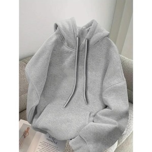 Sweat-shirt à capuche unisexe gris, coupe ample, en coton French Terry, couleur unie, avec poche avant, vêtement d'automne 2027 - Product Image 1