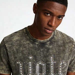 Men Bling Rhinestone Acid Wash Drop Shoulder <b>T</b> <b>Shirt</b> Oversized Hip Hop Streetwear Tee Wholesale Clothing Custom Apparel - Product Image 4