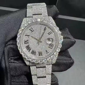 Montre à quartz pour homme personnalisée à prix de gros, avec diamants Moissanite VVS, bracelet de 20 mm, cadran en verre, fabrication artisanale en acier inoxydable, luxe, 41 mm - Product Image 1