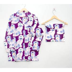 Conjunto de pijama para mujer con estampado de perro, elegante y bonito, hecho a mano, 100% algodón, cintura elástica, floral, manga larga, largo completo - Product Image 2