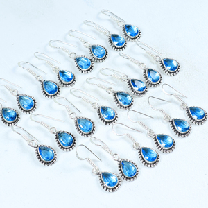 New Arrival 925 Sterling <b>Silver</b> Plated Teardrop Dangle <b>Earrings</b> with <b>Blue</b> Topaz Hydro Artisan Handmade Jewelry for Wholesale - Product Image 2