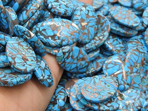 Cabujón Ovalado Azul Cobre, Creado en Laboratorio, Pulido, Hecho a Mano, para Joyería - Product Image 3