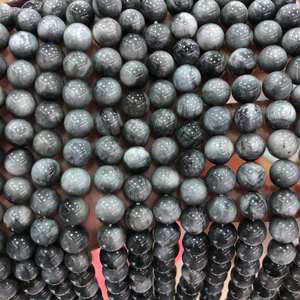 ลูกปัดหินตาเหยี่ยวสีดำเทา ลูกปัดพลอยทรงกลมธรรมชาติ สำหรับทำเครื่องประดับ งานฝีมือ DIY - Product Image 2