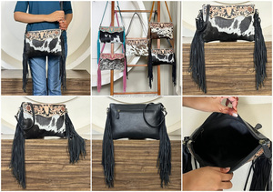 Personalised 2026 Genuine Cowhide Leather Crossbody Fringe <b>Bag</b> Handcrafted Floral & Bull Shoulder Purse Hair On Hide Wholesale - Product Image 3