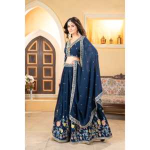 Hermosa ropa de boda Lehenga Choli para fiestas con intrincado trabajo de codificación y secuencia - Product Image 1