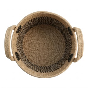 Rustic Woven <b>Rope</b> <b>Storage</b> <b>Basket</b> With Handles Circle Shape Multi-Purpose Neatening <b>Basket</b> - Product Image 3