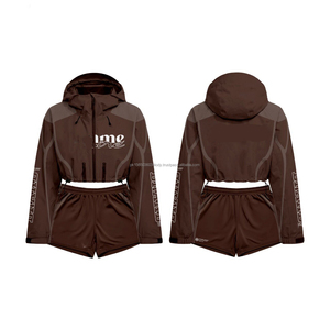 Conjunto de Sudadera Corta con Capucha y Pantalones Cortos para Hombre, Conjunto de 2 Piezas con Cremallera, Conjunto Deportivo de 2 Piezas para Mujer, Ropa con Logotipo Personalizado, Talla XS, Verano - Product Image 3