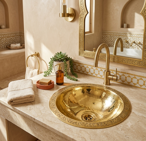 Lavabo Redondo de Latón para Baño con Borde Floral Intrincado y Acabado Dorado Pulido para Hoteles de Lujo, Spas y Resorts, Venta al Por Mayor para Exportación - Product Image 2