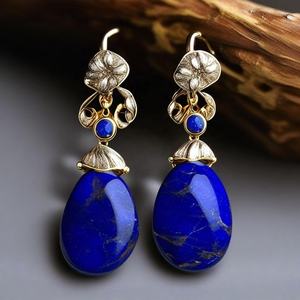 Pendientes colgantes de plata a la moda con lapislázuli Colección de mujer del fabricante de joyas al por mayor Directo de la fuente - Product Image 4