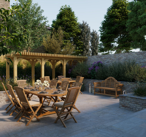 Conjunto de Mesa de Comedor Plegable de Madera de Teca Sólida para Exteriores con Sillas Plegables, Acabado Natural, Muebles de Jardín y Patio para Villa, Resort, Cafetería - Product Image 2