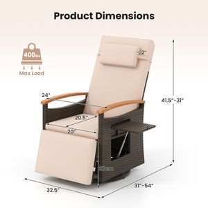 Sedia Reclinabile da Patio in Rattan con Schienale e Poggiapiedi Regolabili, Girevole a 360 Gradi - Product Image 4