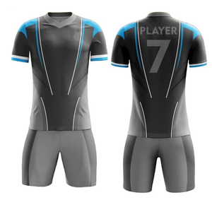 Camiseta de Fútbol para Hombre, Negra, Gris y Azul, Cuello en V, Manga Corta, Absorbe la Humedad, Poliéster, Ajuste Atlético, para Todas las Temporadas, Uniforme de Equipo - Product Image 1